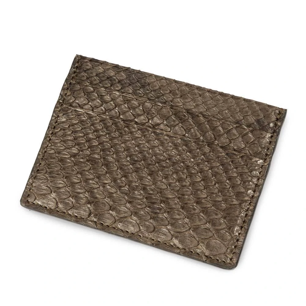 Card Wallet, 4 cc, python leather, flat, olive green