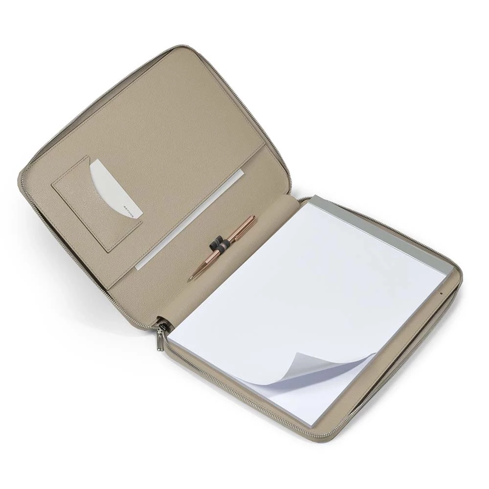 Writing folder with zip A4, leather, latte