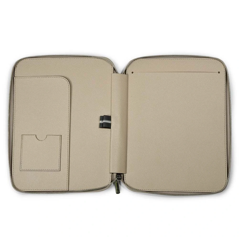 Writing folder with zip A5, leather, latte