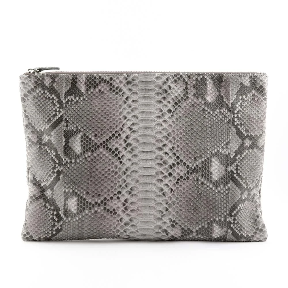 Pouch with Zip, python leather, large, black/white
