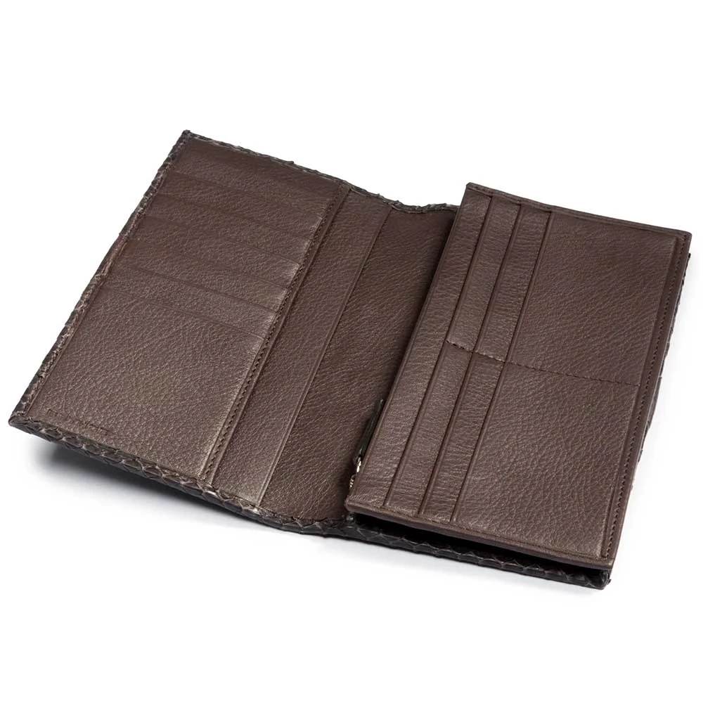 Wallet Double with Coin Pocket, python leather, dark brown
