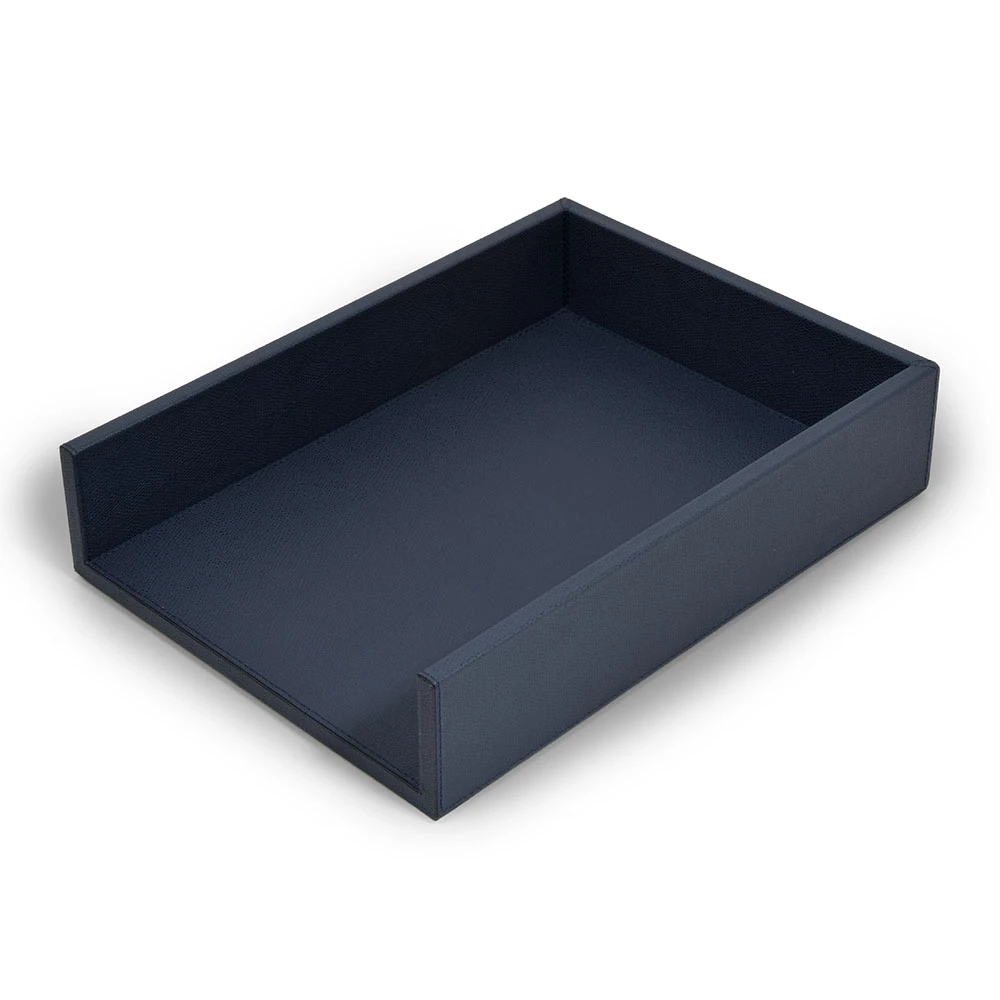 A4 letter tray, leather, dark blue