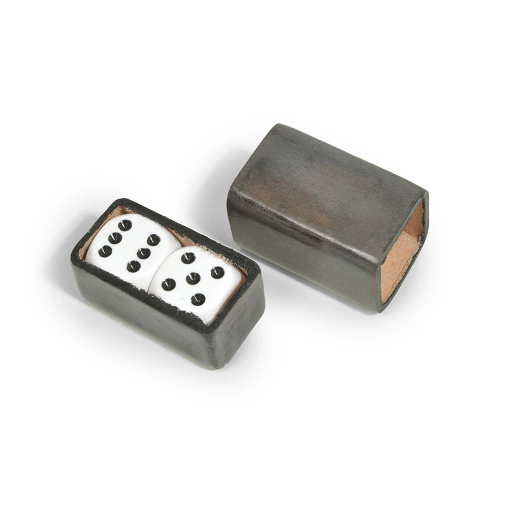 Dice Game with 2 Dice in Leather Box, grey
