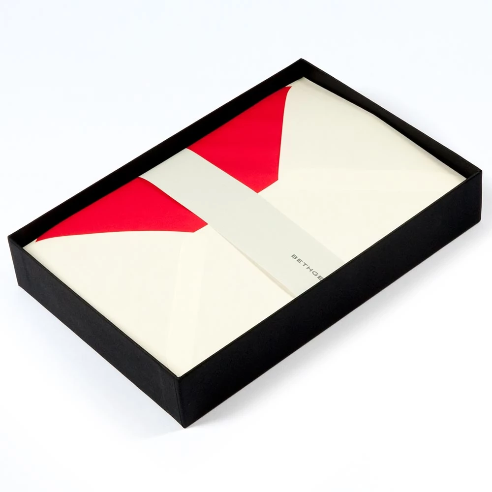 25 Diplomat envelopes, Smooth Ivory, red silk lining
