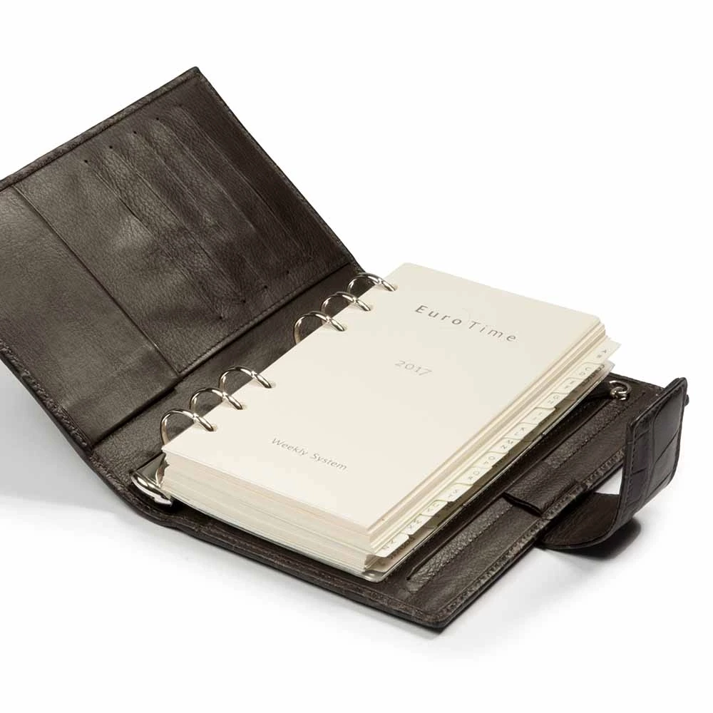 Personal Planner, alligator-embossed leather, dark brown