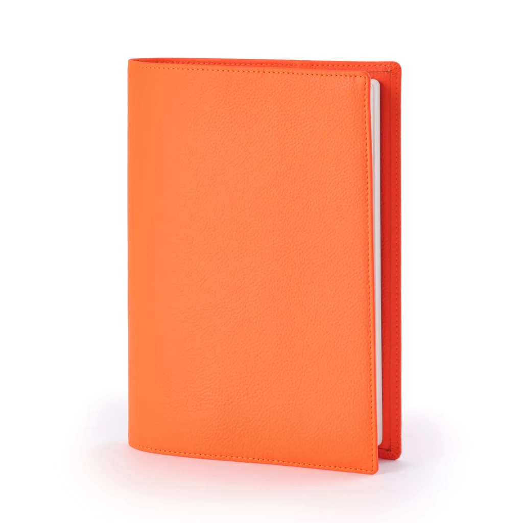 Book cover for DIN A5 books, leather, orange