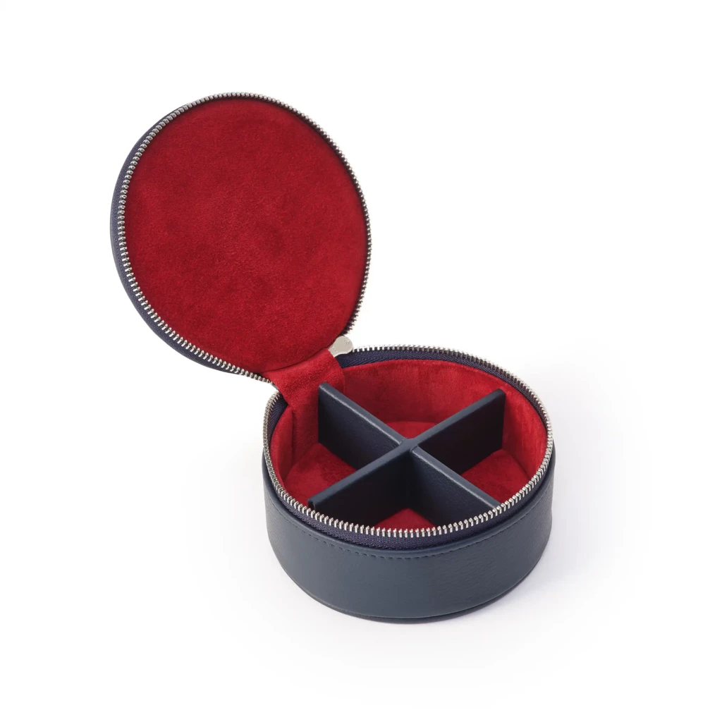 Jewellery case, Collection 1977, leather, blue