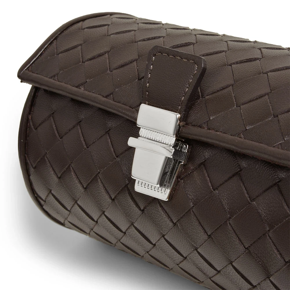 Watch Roll Case for 2 Watches, leather Quattro, dark brown