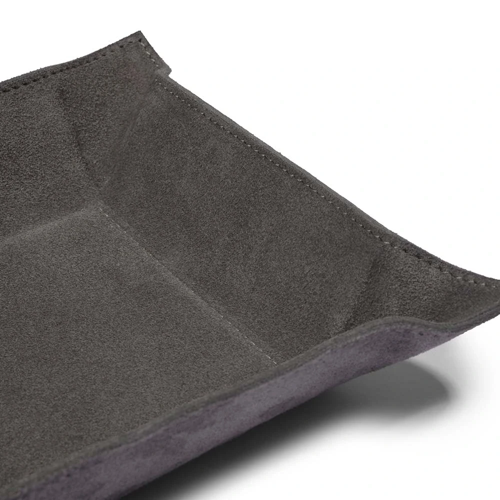 Valet tray square, suede leather, 20 x 20 cm, lava