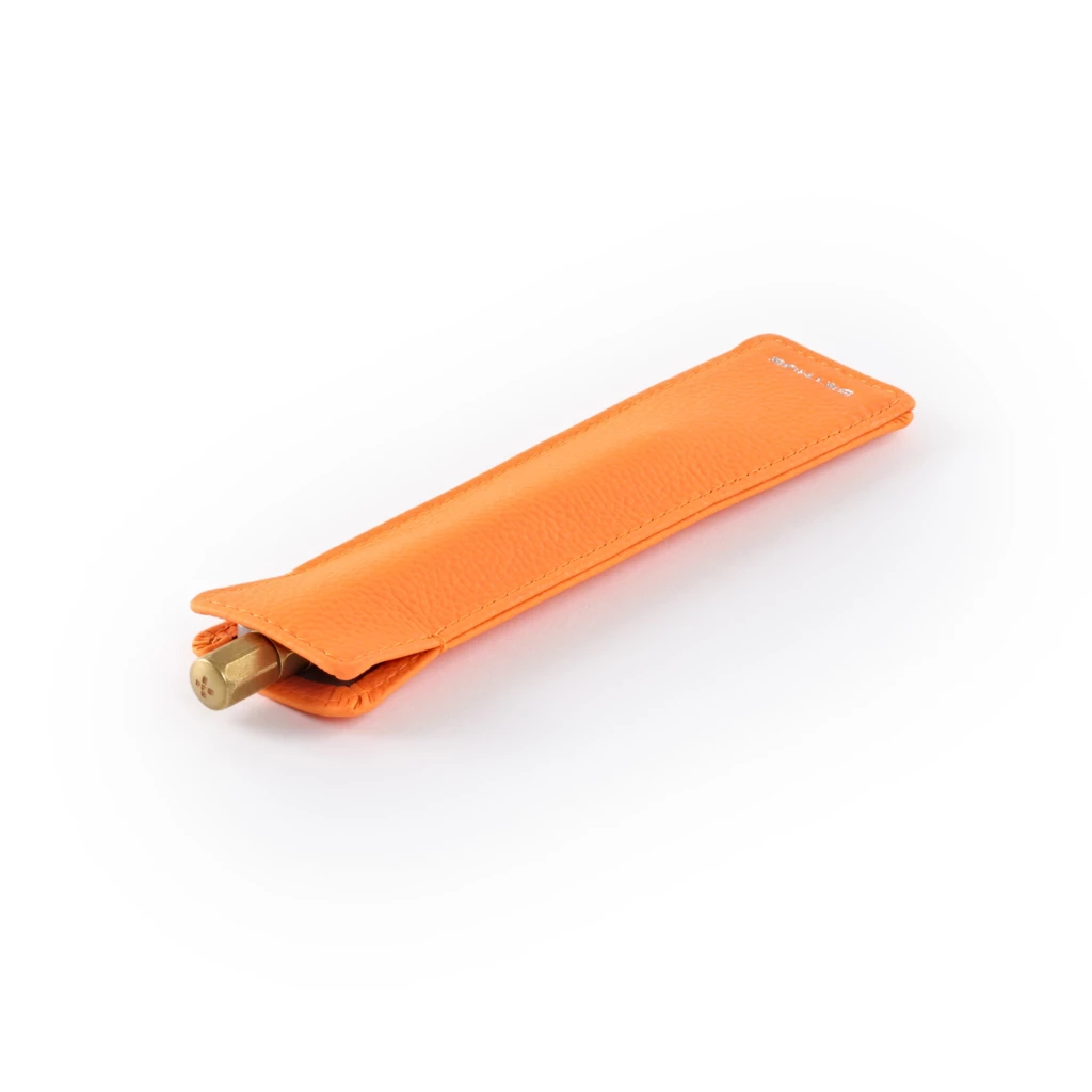 Pen case for 1 writing instrument, cowhide leather, orange