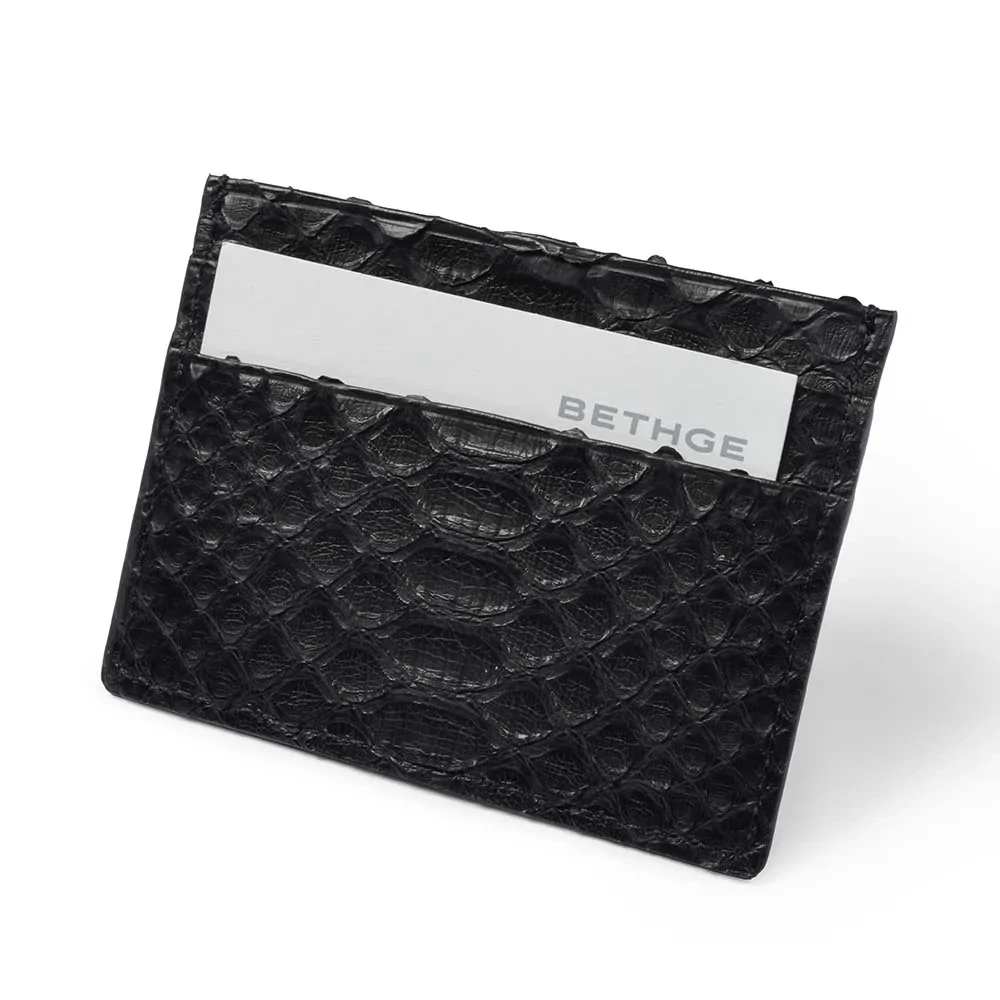 Card Wallet, 4 cc, python leather, flat., black