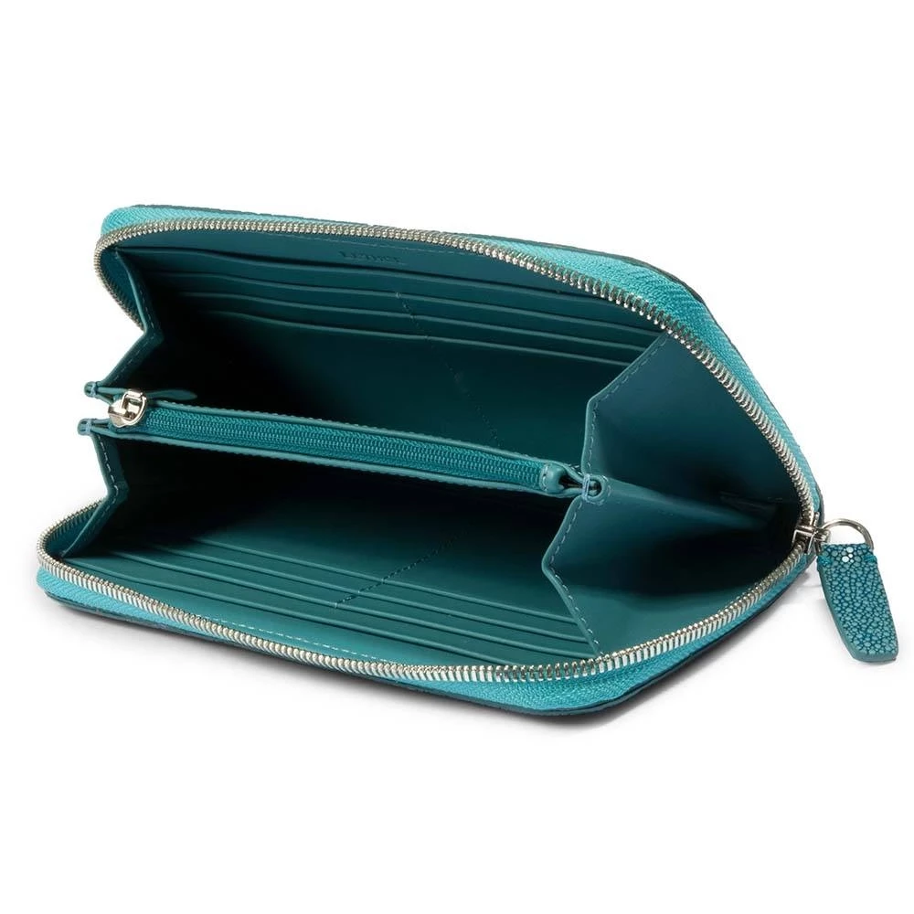 Wallet with Zip, stingray leather, large, turquoise