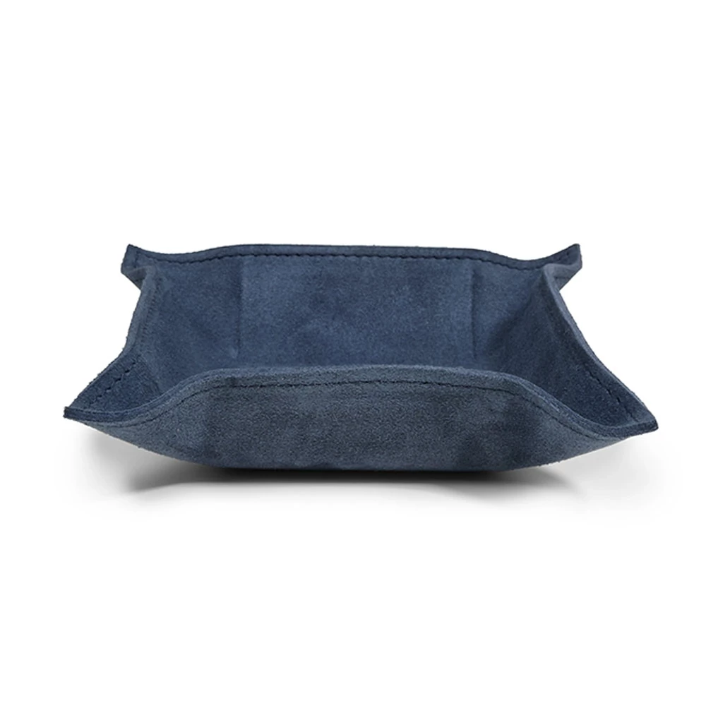 Valet tray square, suede leather, 15 x 15 cm, royal blue