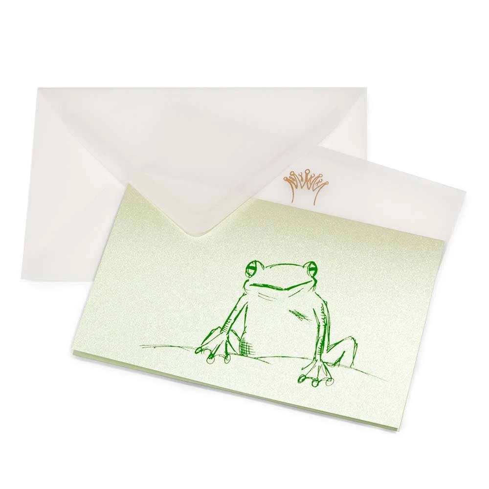 Greeting card frog king green  crown gold
