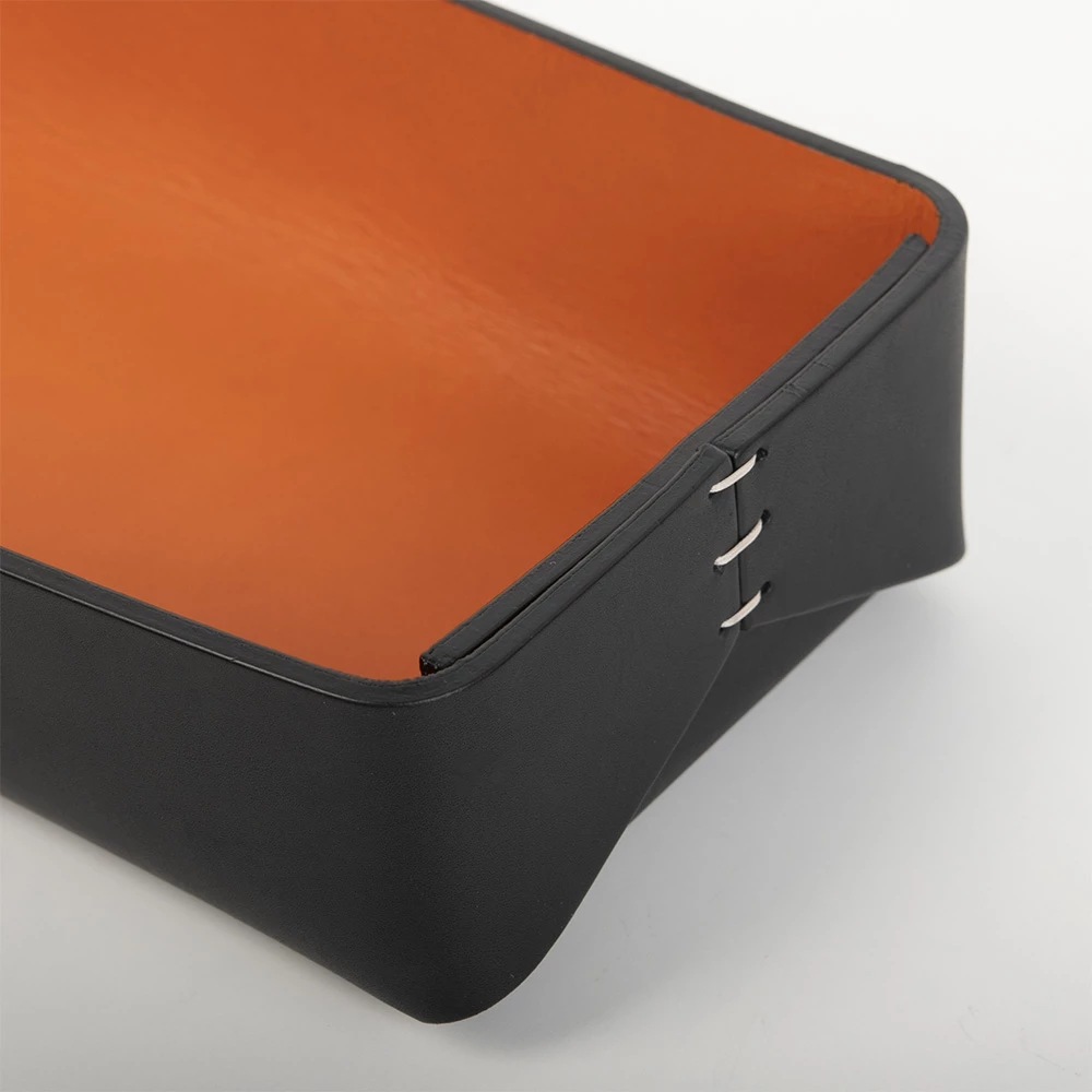 Pen Tray Stitch, leather, wide, black/orange