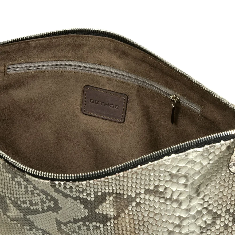 Pouch with Zip, python leather, large, black/white