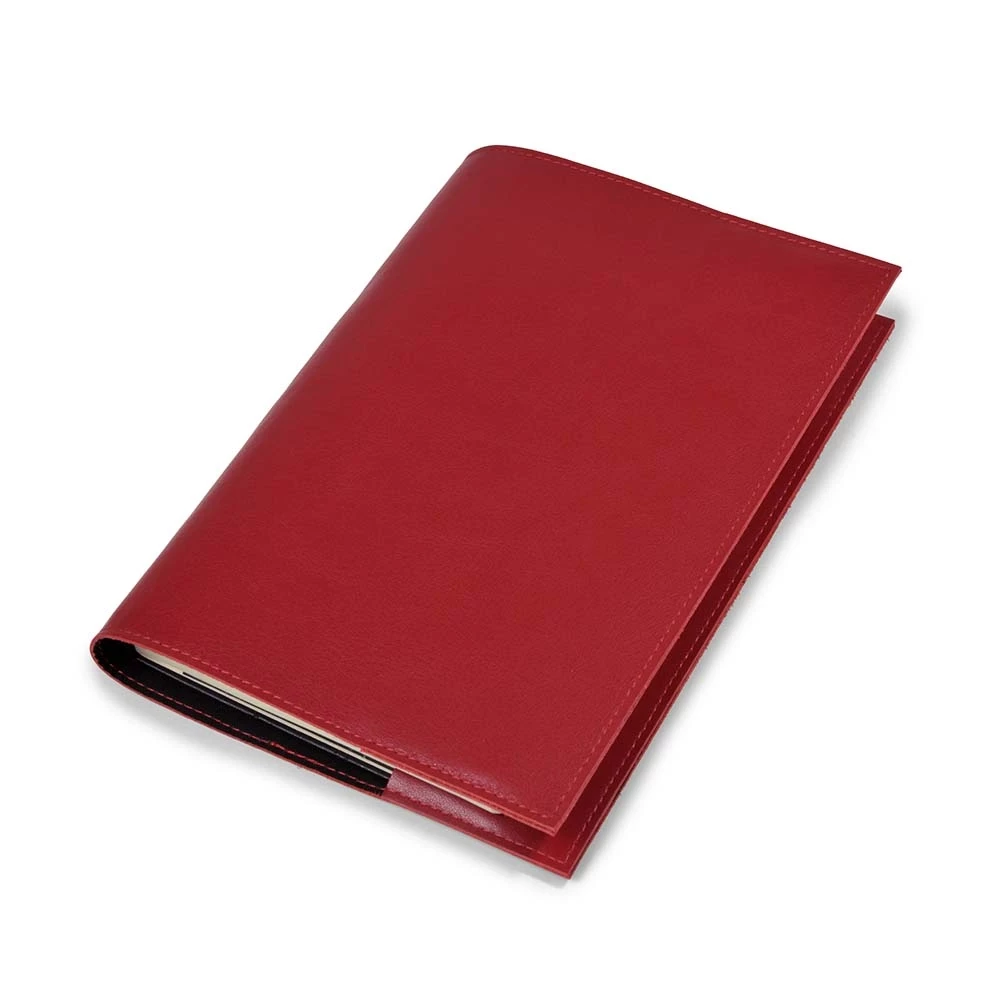Book cover for DIN A5 books, smooth leather, dark red