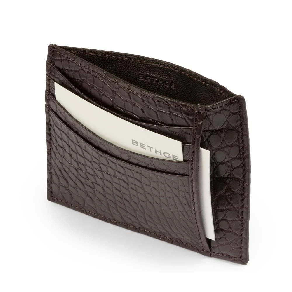 Card Wallet flat, 8 cc, alligator leather, dark brown
