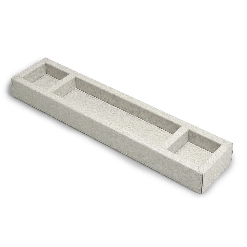 Pen Tray with 3 Compartments,  leather, light grey