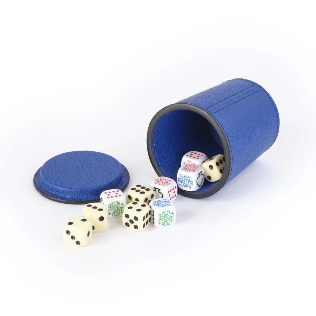 Dice Cup Shaker, leather, navy blue