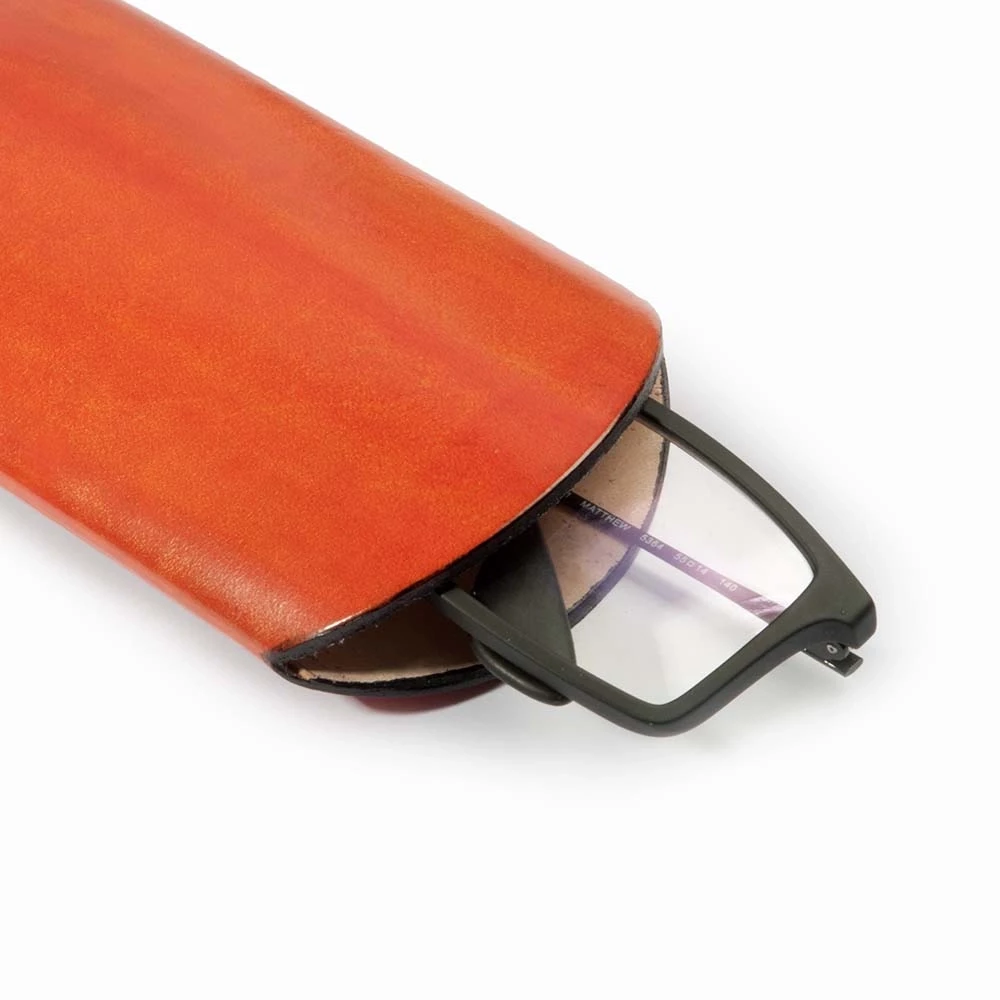 Glasses Case, leather, medium, orange