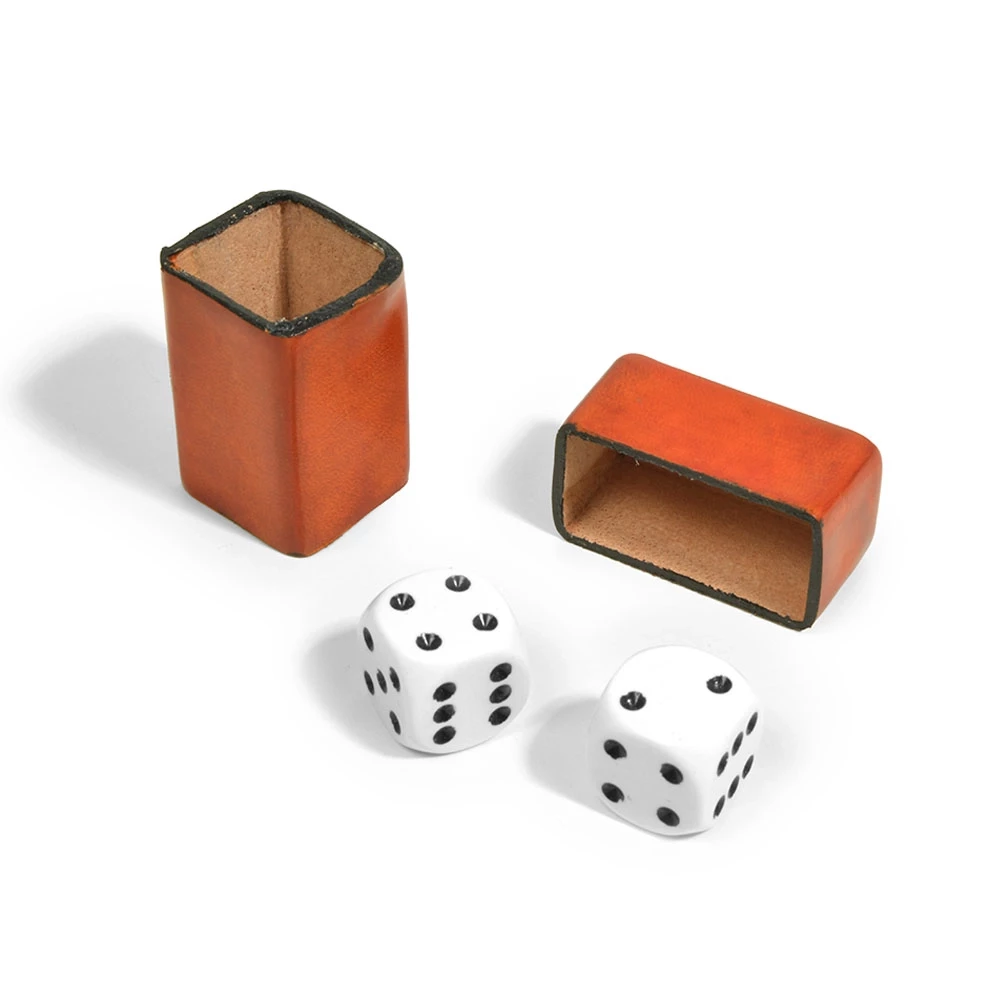 Dice Game with 2 Dice in Leather Box, orange