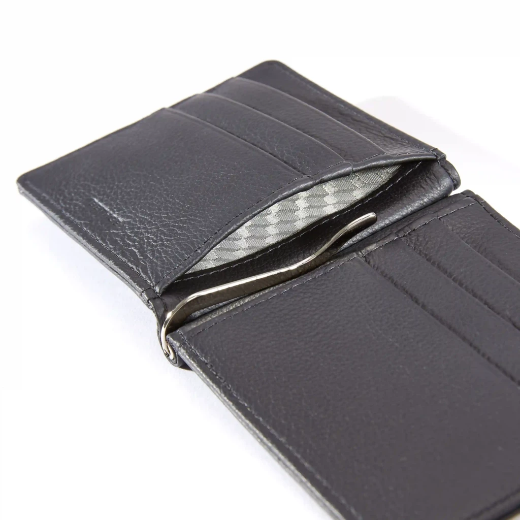 Card Wallet, Money Clip, 6 cc, Koll. 1977, leather, black