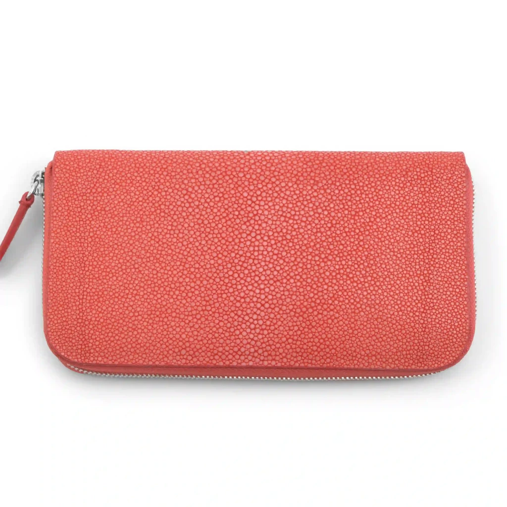 Wallet with Zip, stingray leather, large, coral
