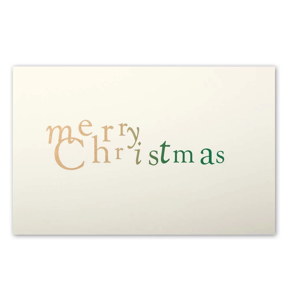 “Merry Christmas” Mrs Eaves Christmas Card – Gold/Green