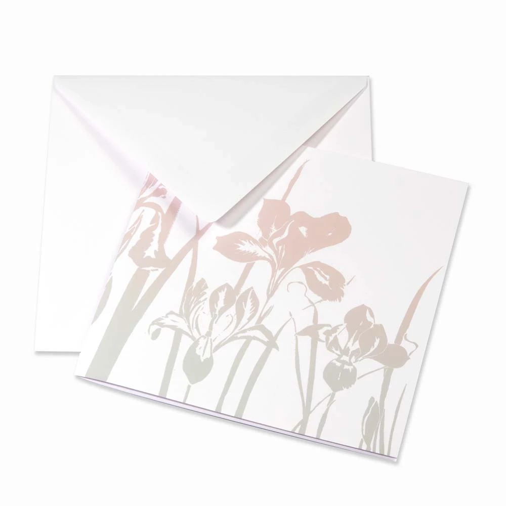 White Iris Greeting Card – Blue-Grey & Dusty Rose Gradient