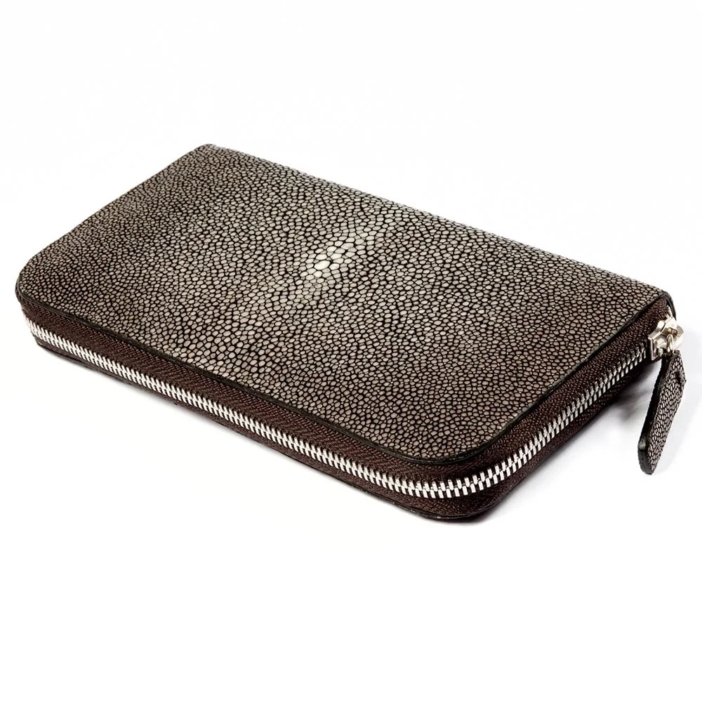 Wallet with Zip, stingray leather, large, brown
