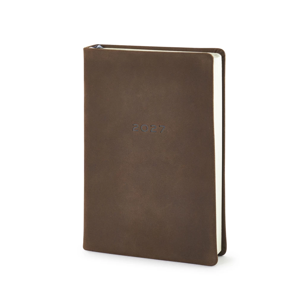 Pocket Daily Planner 2027 - One Day Per Page - Leather - Tabak - 9.5 x 13 cm