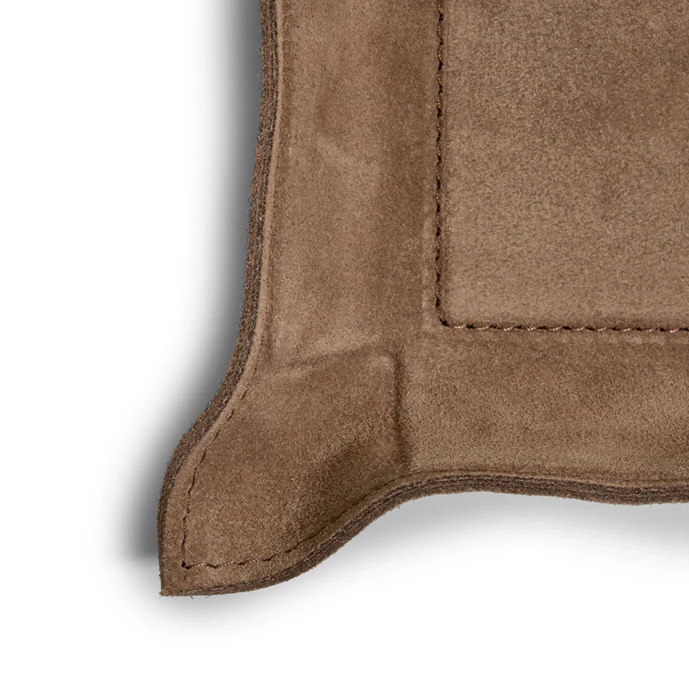Valet tray square, suede leather, 15 x 15 cm, nut