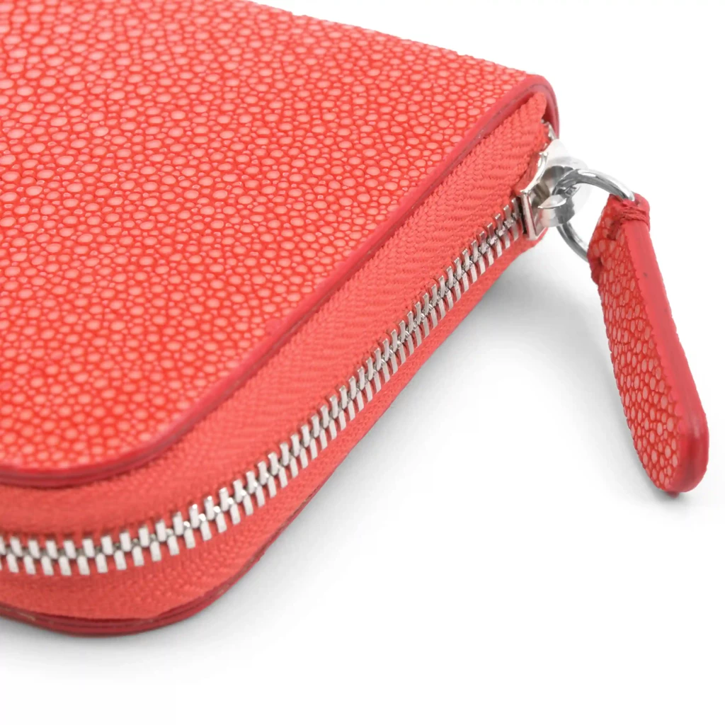 Wallet with Zip, stingray leather, large, coral