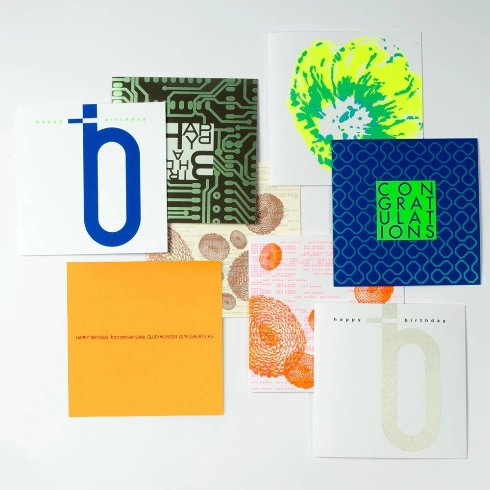 Greeting card set Happy Birthdays Square with 8 folding cards
