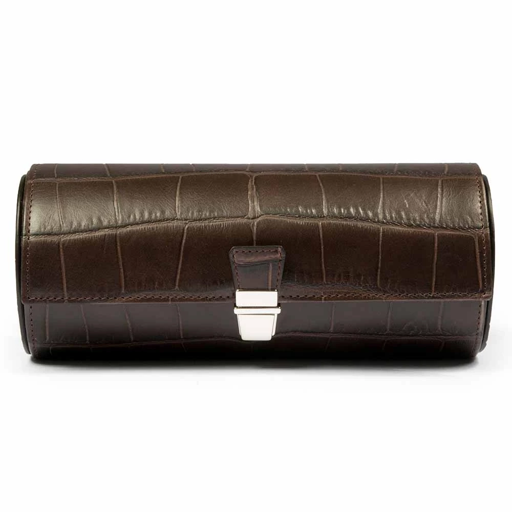 Watch Roll Case for 3 Watches, alligator-embossed leather