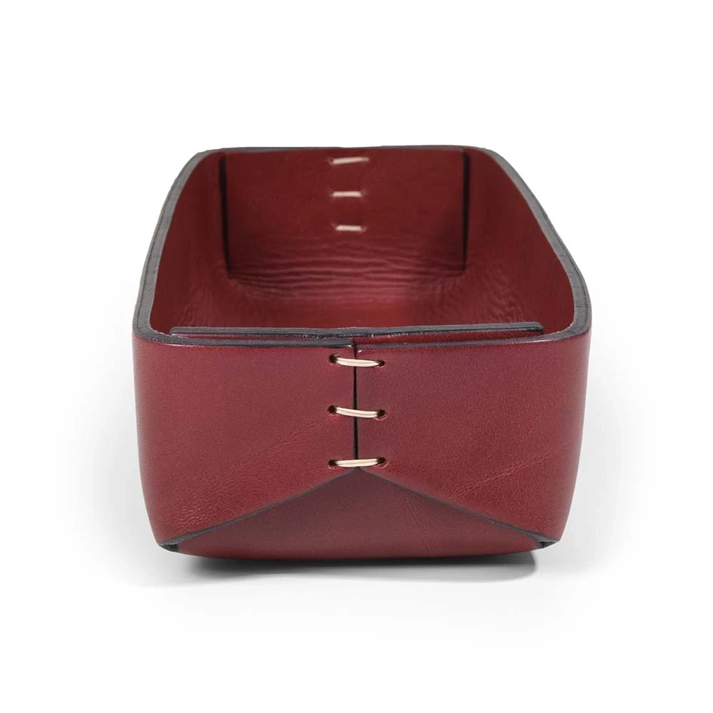 Pen Tray Stitch, leather, narrow, burgundy