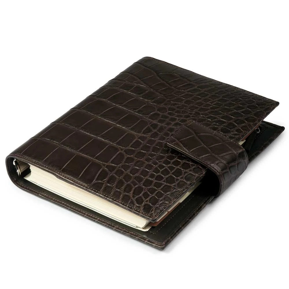 System Planner, alligator-embossed leather, brown
