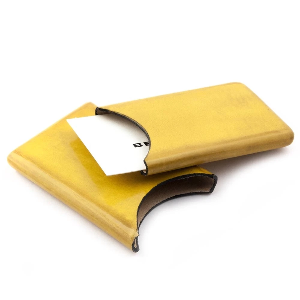 Business Card Holder, leather, 6.5x10 cm, yellow