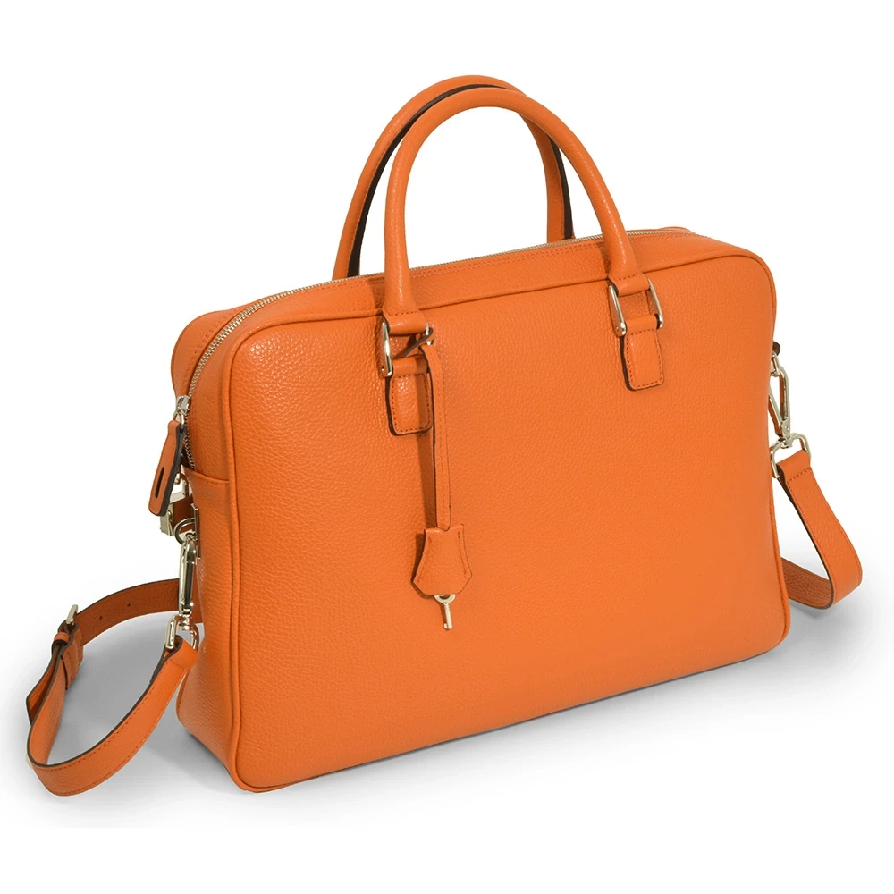 Briefcase Adri, leather, orange