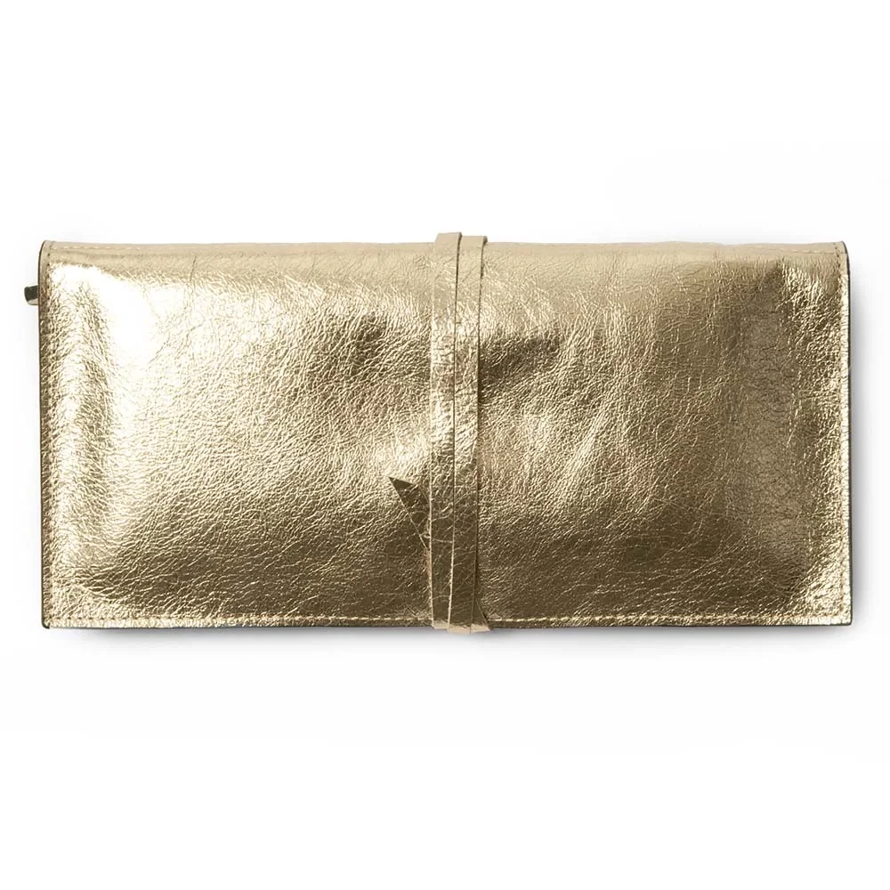 Jewellery Roll with Tie Closure, leather Mos, platinum