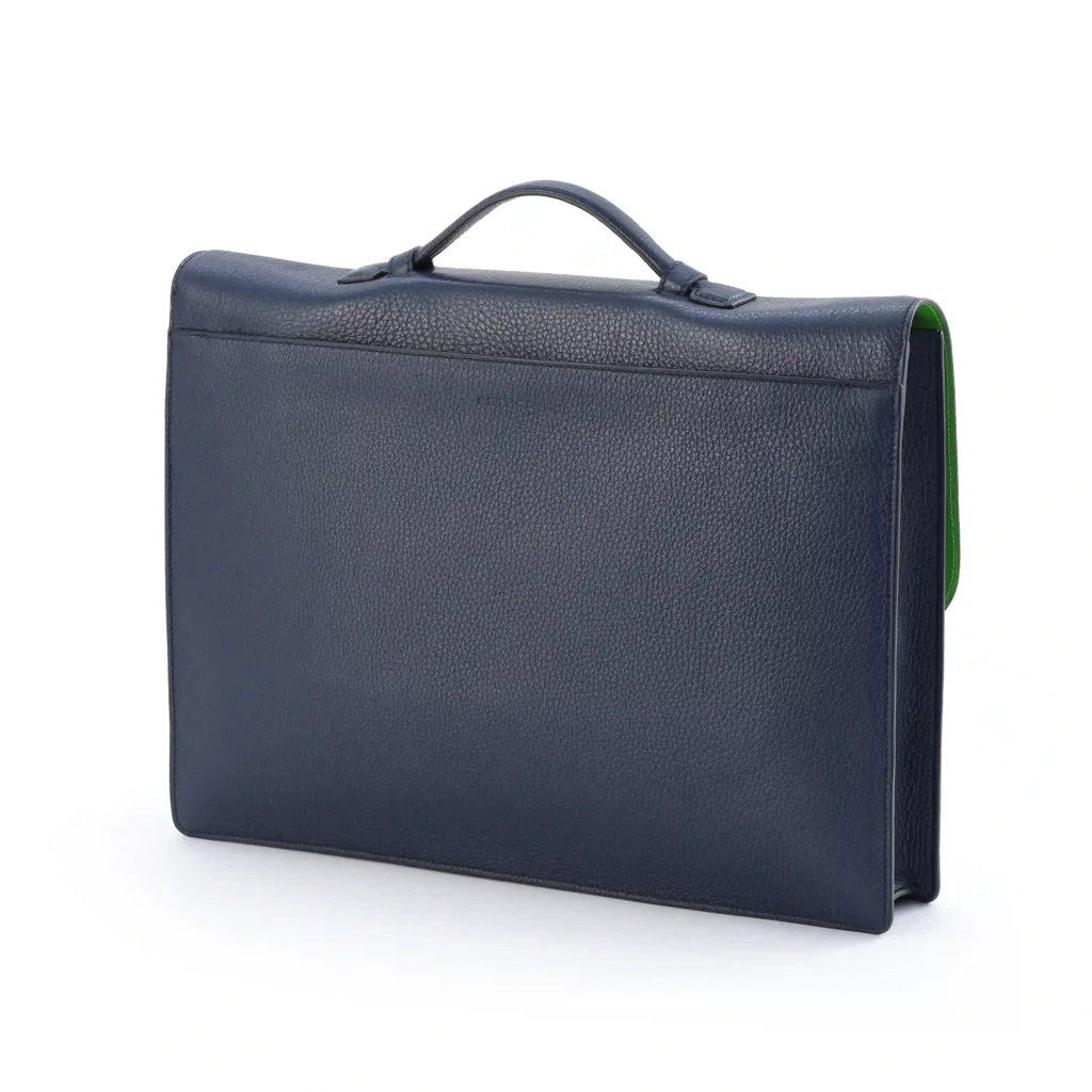 Deer leather briefcase, slim, blue