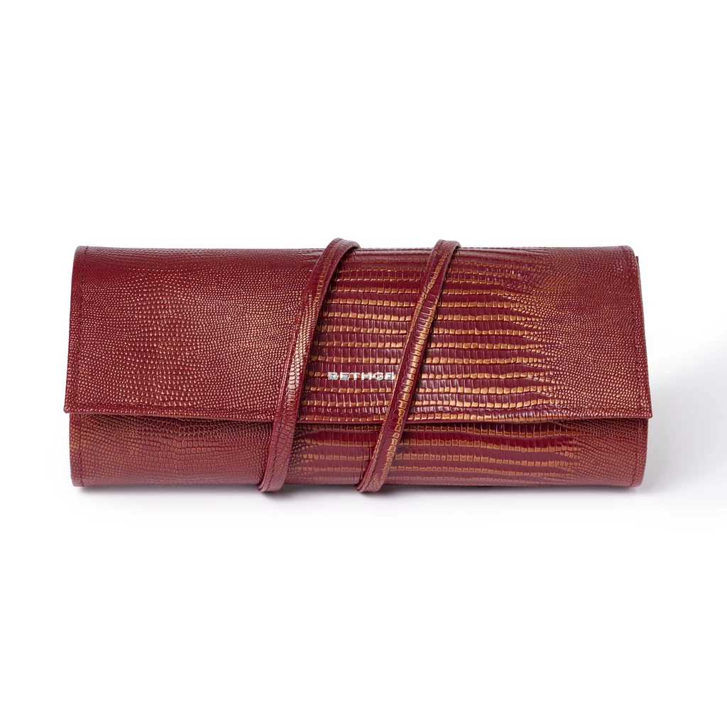 Leather Jewelry Roll – Garnet Red