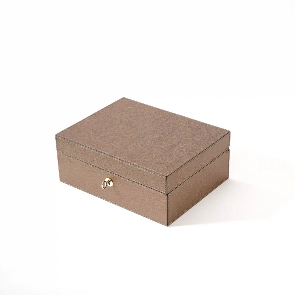 Jewellery Box, walnut/leather, bronze