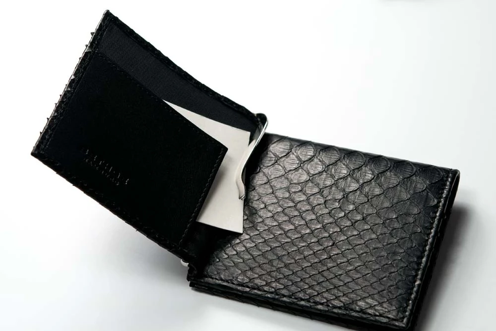 Wallet Doppio with Coin Pocket, python leather, black