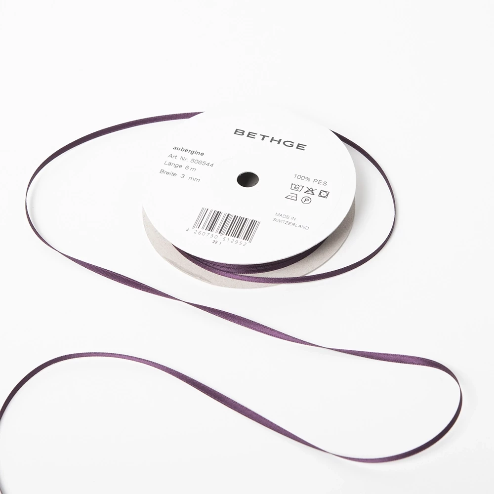 Satin ribbon, Width 3mm, Aubergine