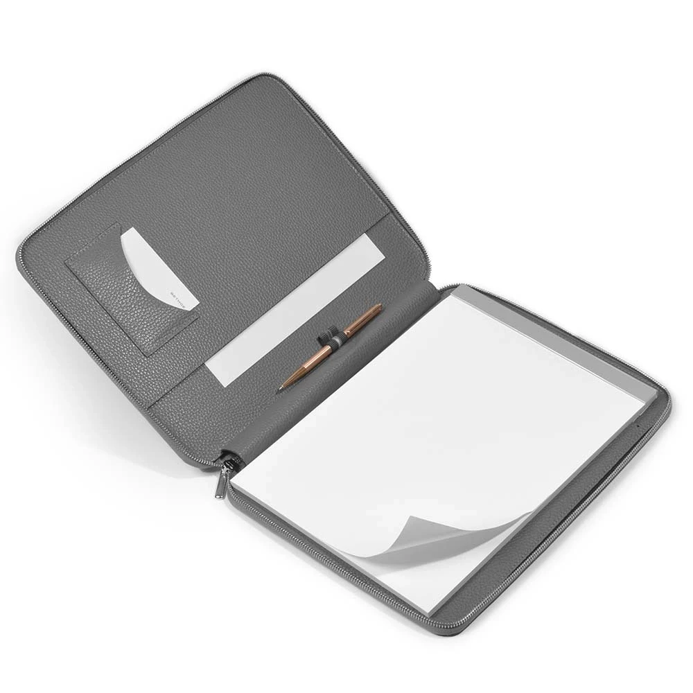 Writing folder with zip A4, leather Lux, grey