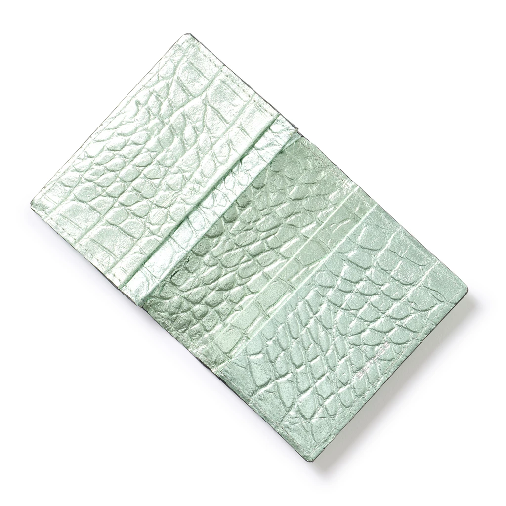 Folded Leather Card Holder – 3 Card Slots, Wild Mint