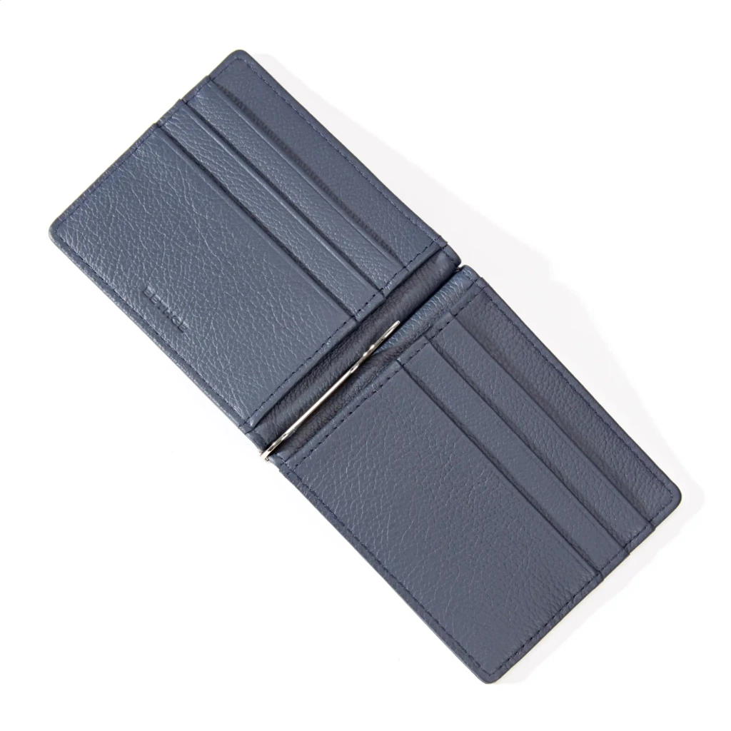 Card Wallet w. Money Clip, 6 cc, Koll. 1977, leather, blue