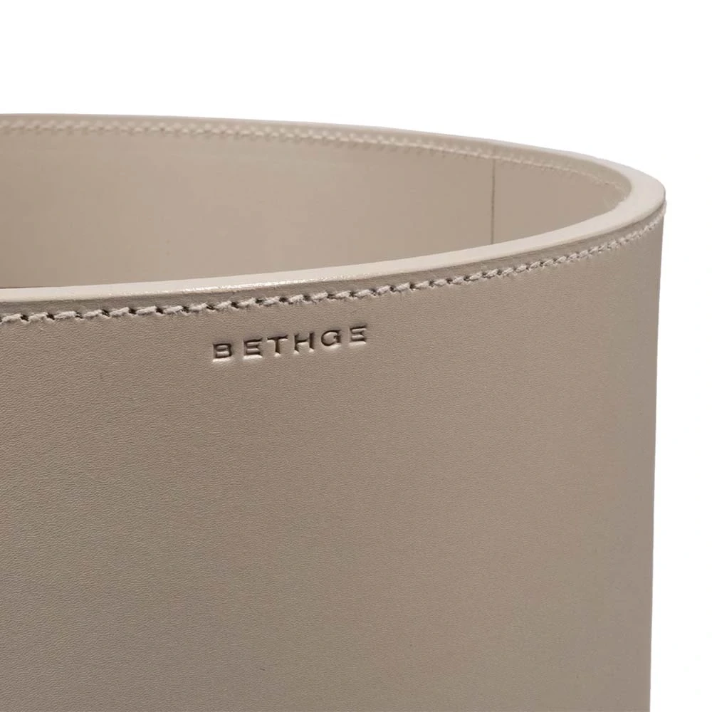 Round wastepaper bin, leather, H 30 cm, D 24 cm, taupe